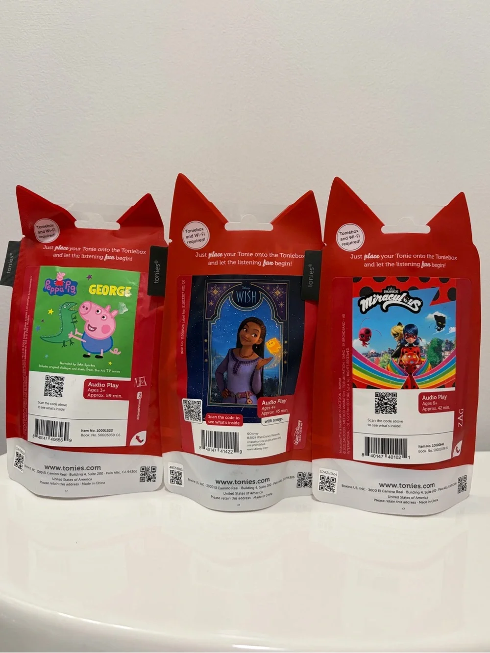 Tonies - Peppa Pig ,Disney’s WISH & Miraculous Cat Noir (3PC Bundle)